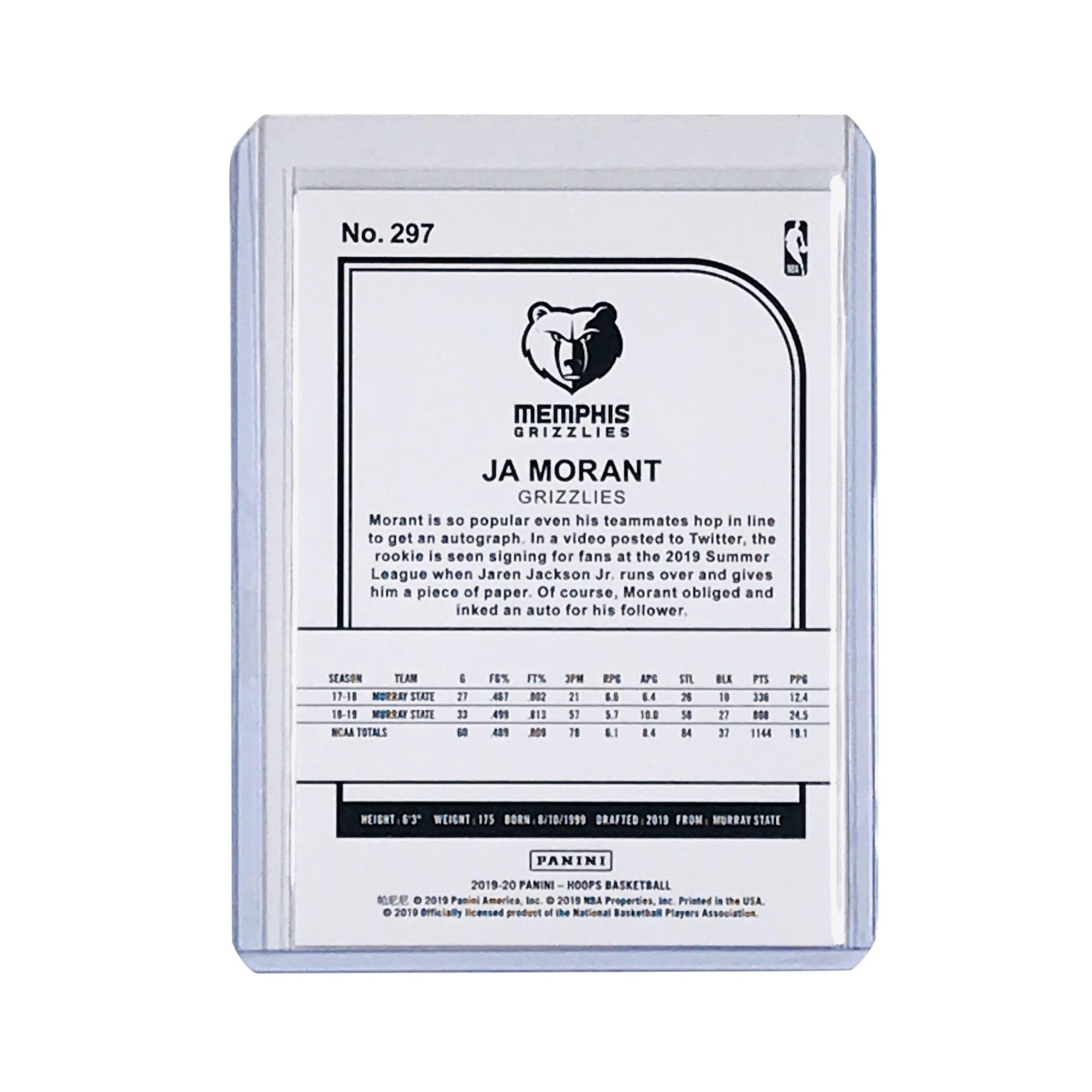 Panini Cards Ja Morant Memphis Grizzlies 2019-20 Panini Hoops NBA Tribute Rookie Card