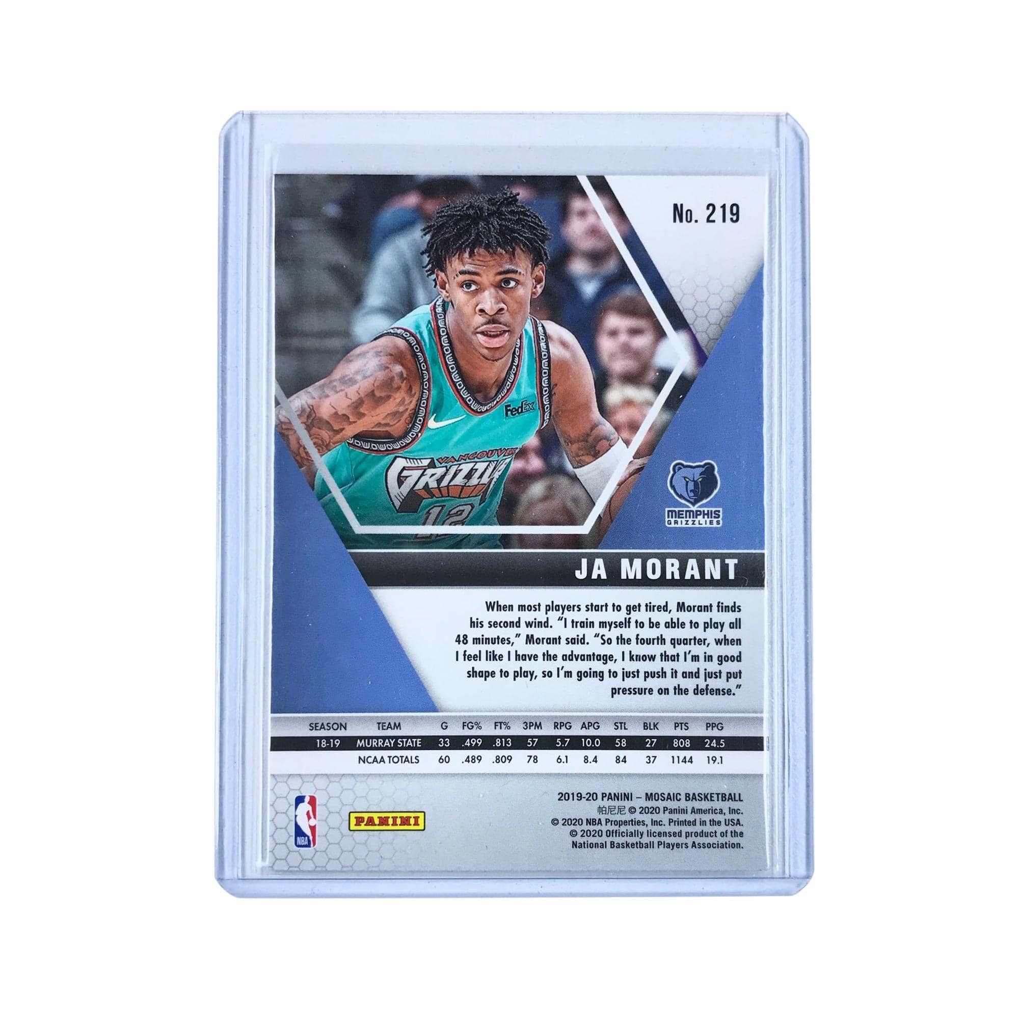 Panini Cards Ja Morant Memphis Grizzlies 2019-20 Panini Mosaic NBA Rookie Base 219 Card