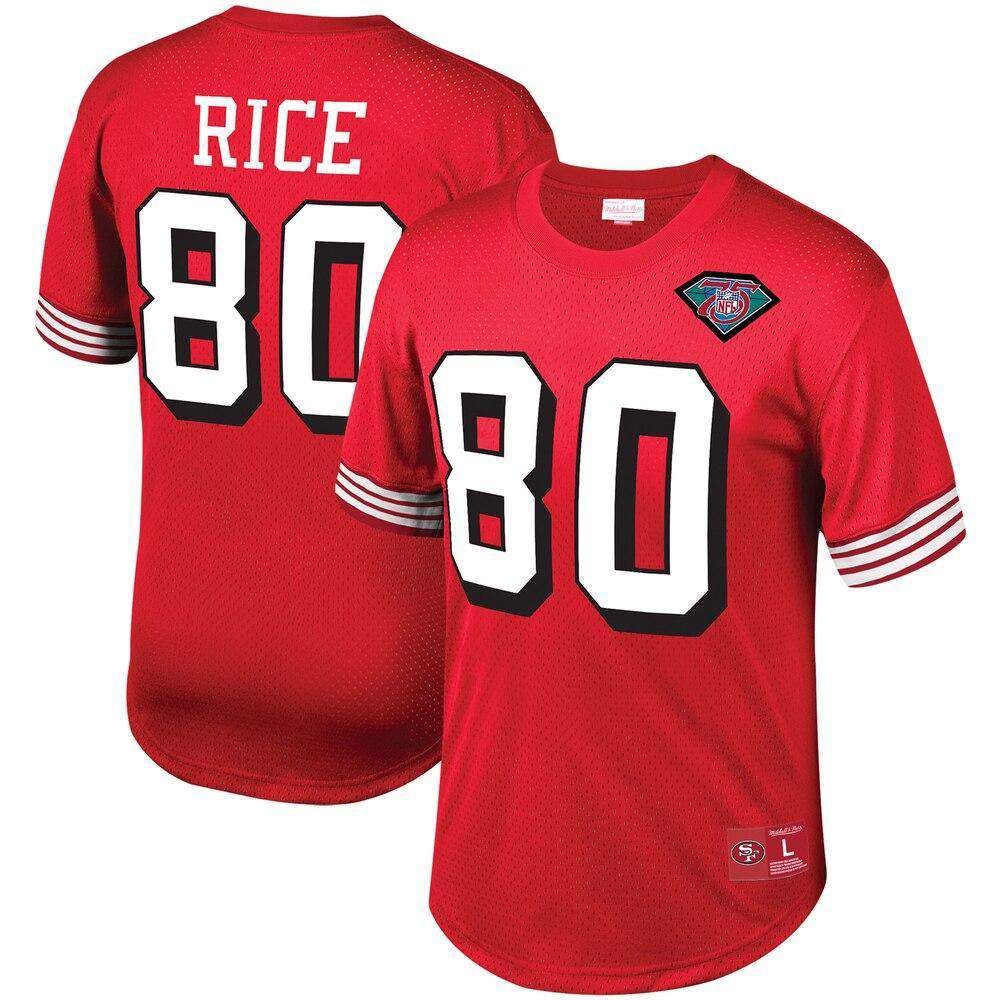 Mitchell And Ness T-Shirts Jerry Rice San Francisco 49ers Mitchell & Ness NFL Name Number Mesh Crew - Red