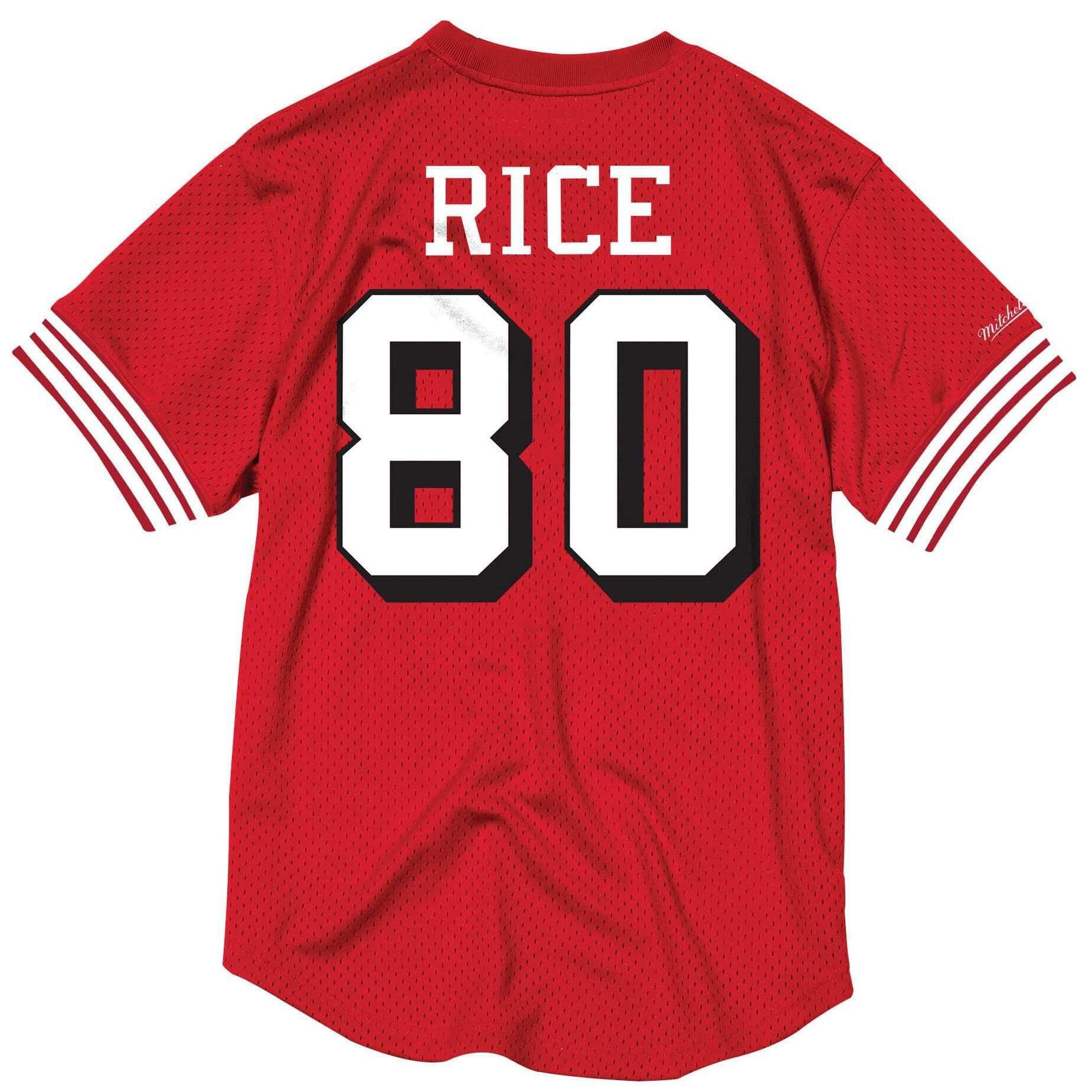 Mitchell And Ness T-Shirts Jerry Rice San Francisco 49ers Mitchell & Ness NFL Name Number Mesh Crew - Red