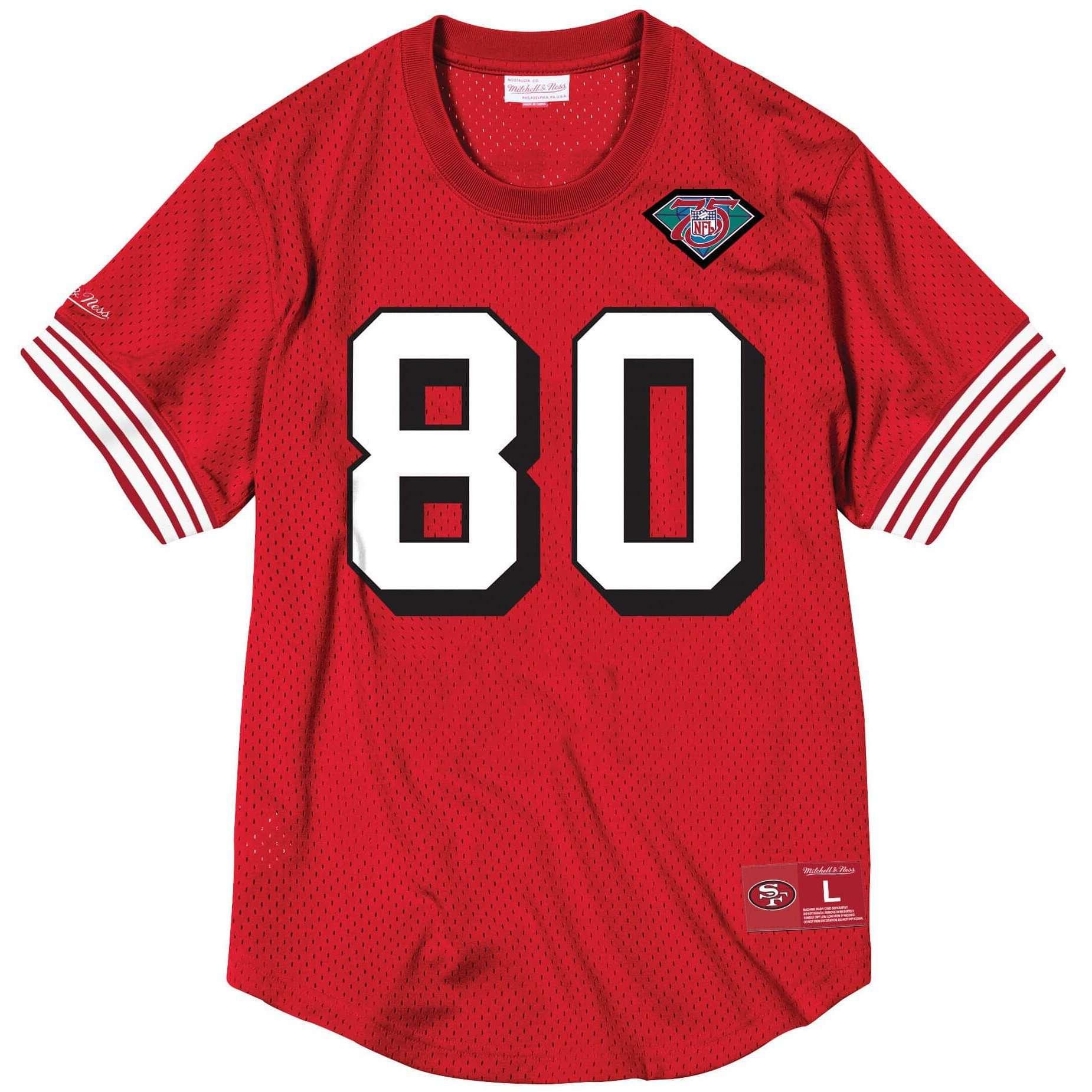 Mitchell And Ness T-Shirts Jerry Rice San Francisco 49ers Mitchell & Ness NFL Name Number Mesh Crew - Red