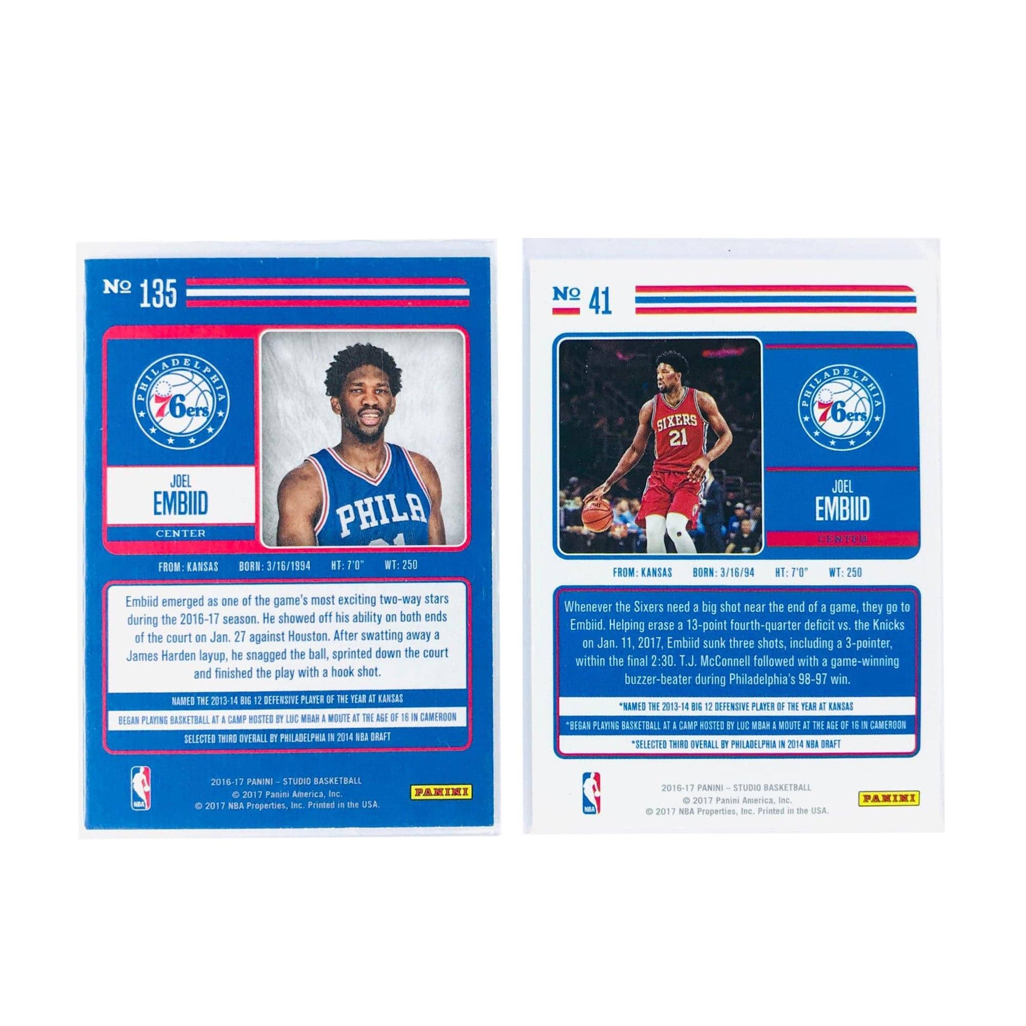 Panini Cards Joel Embiid Philadelphia 76ers 2016-17 Panini NBA Studio 2 Card Set