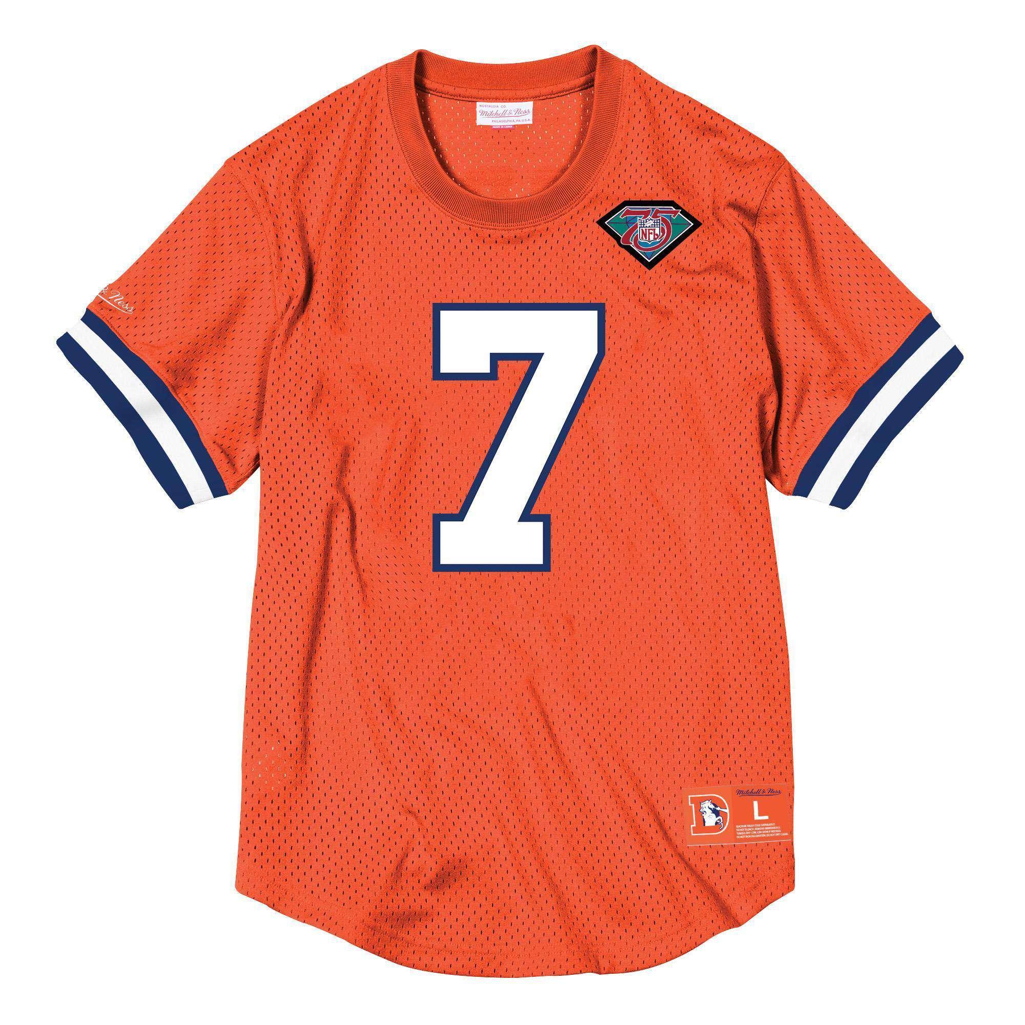 Mitchell And Ness T-Shirts John Elway Denver Broncos Mitchell & Ness NFL Name Number Mesh Crew - Orange