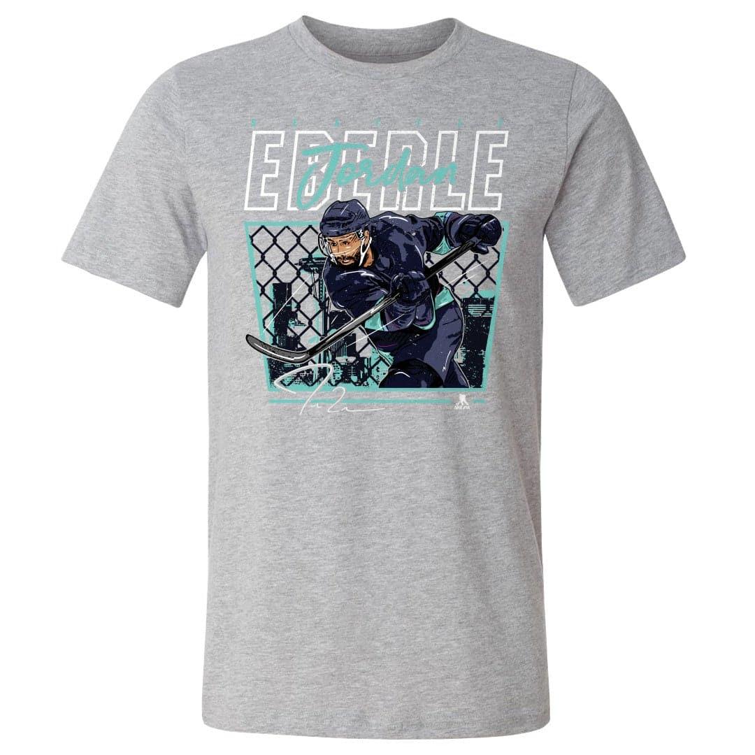500 Level T-Shirts Jordan Eberle Seattle Kraken 500 Level NHL Cage T-Shirt - Heather Grey