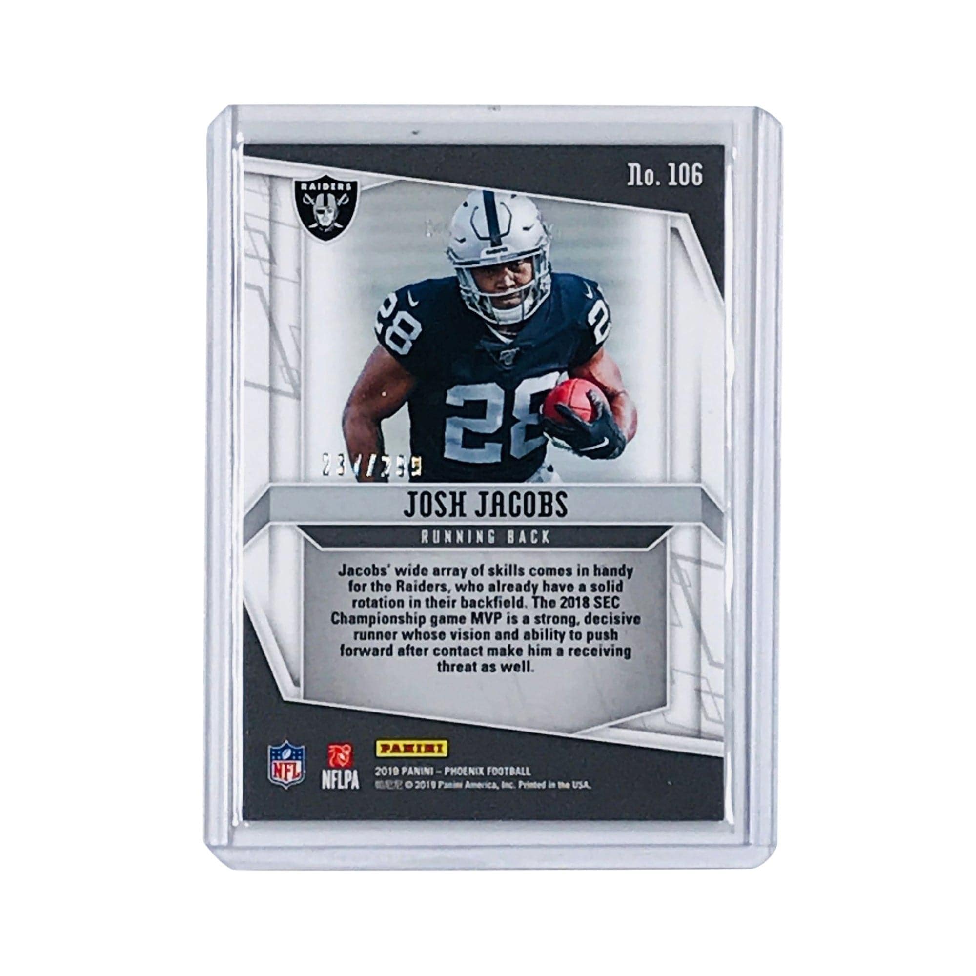Panini Cards Josh Jacobs Las Vegas Raiders 2019 Panini Phoenix NFL Red /299 Rookie Card