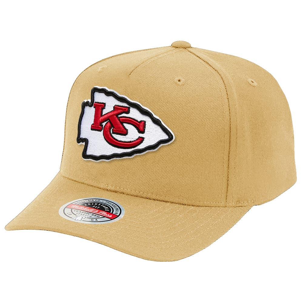 Mitchell And Ness Caps Kansas City Chiefs Mitchell & Ness NFL Throwback Logo Curve Snapback Hat - Khaki