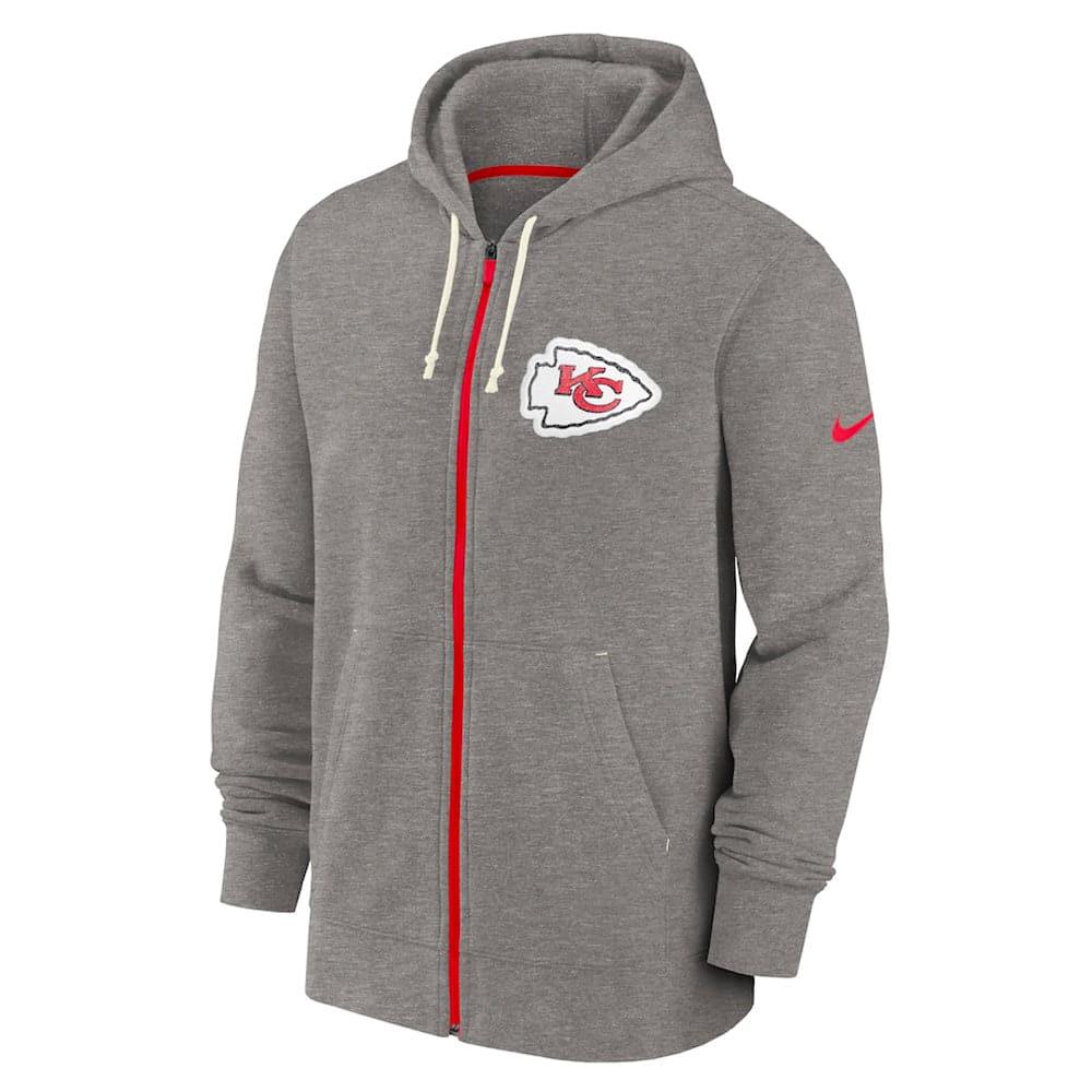 Nike Jumpers Kansas City Chiefs Nike NFL Historic Full Zip Fleece Hoodie Jumper - Grey