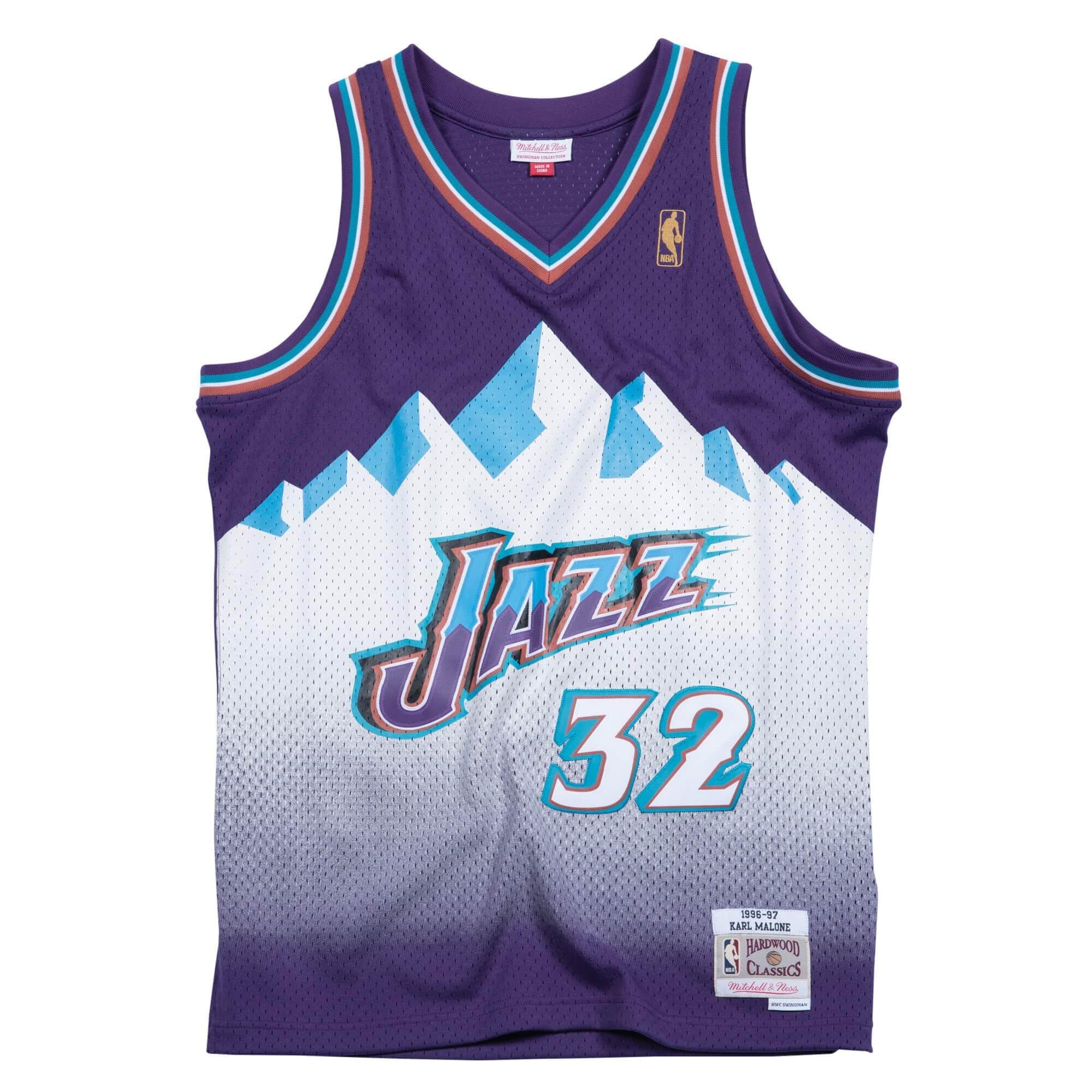 Mitchell And Ness Jerseys Karl Malone Utah Jazz Mitchell & Ness NBA 96-97 Home Swingman Jersey - Purple