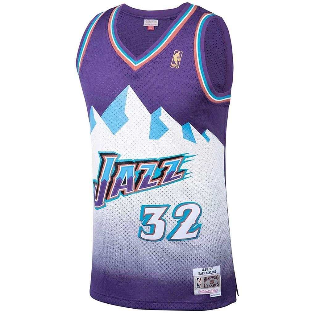 Mitchell And Ness Jerseys Karl Malone Utah Jazz Mitchell & Ness NBA 96-97 Home Swingman Jersey - Purple