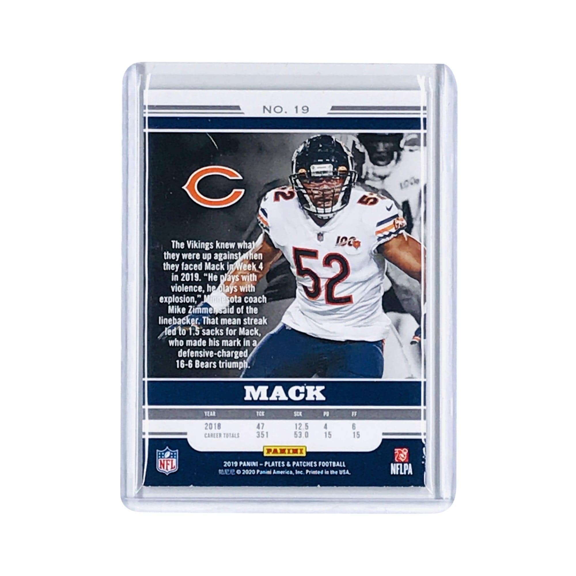 Panini Cards Khalil Mack Chicago Bears 2019 Panini Plates Patches NFL /60 Blue Card