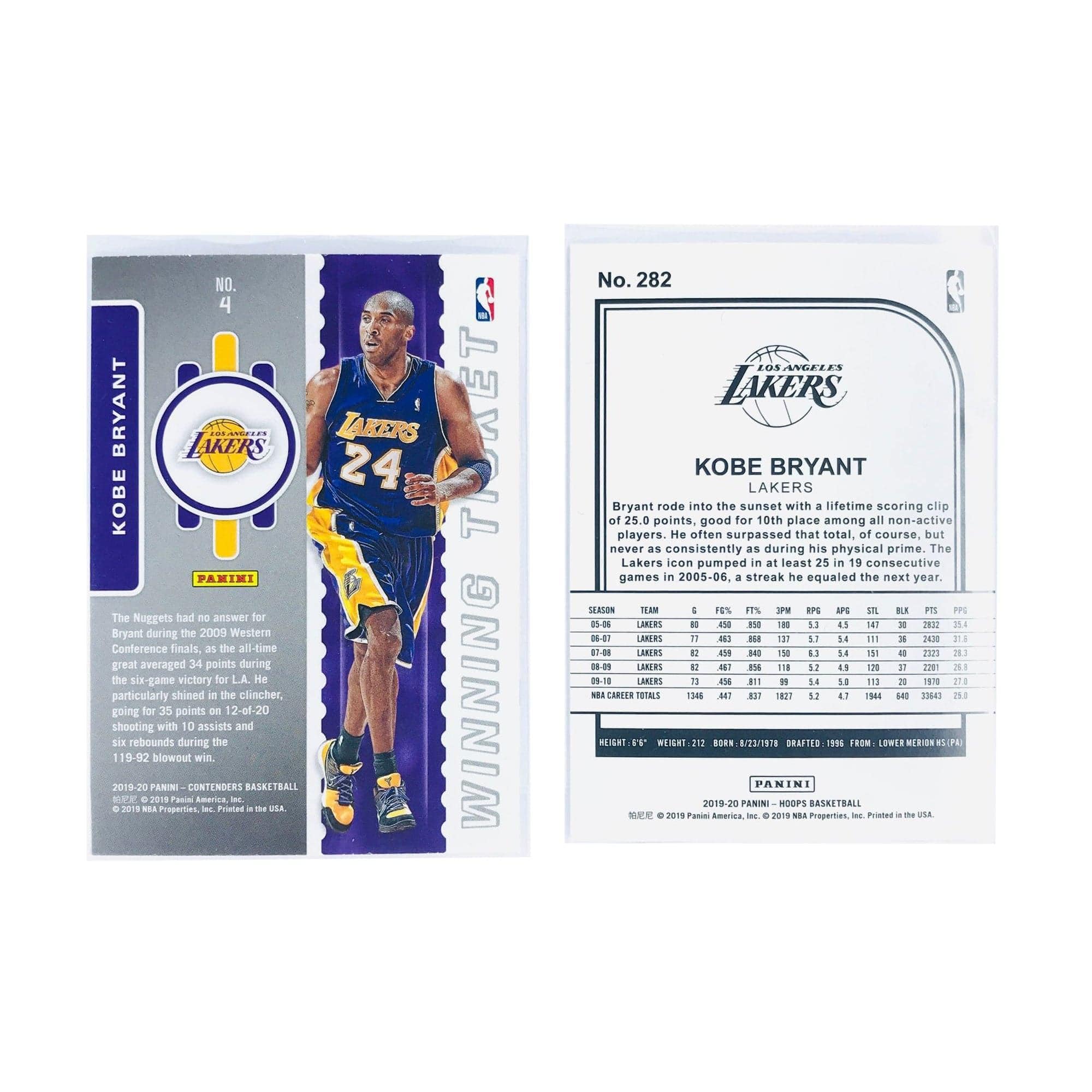 Panini Cards Kobe Bryant Los Angeles Lakers Panini NBA 2 Card Insert Set