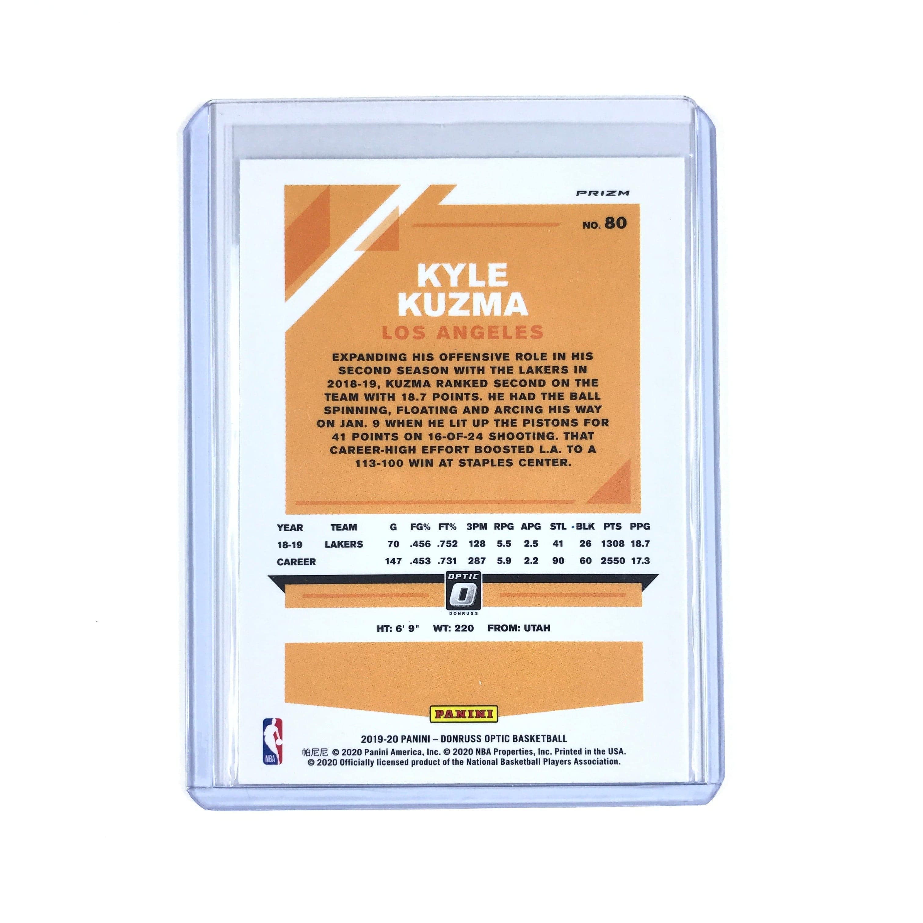 Panini Cards Kyle Kuzma Los Angeles Lakers 2019-20 Panini Optic NBA Silver Holo 80 Card