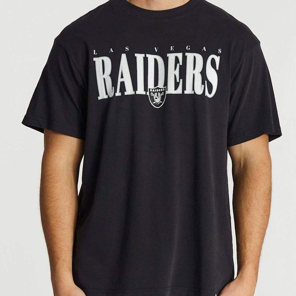 Majestic Athletic T-Shirts Las Vegas Raiders Majestic NFL Linear Logo Vintage T-Shirt - Faded Black