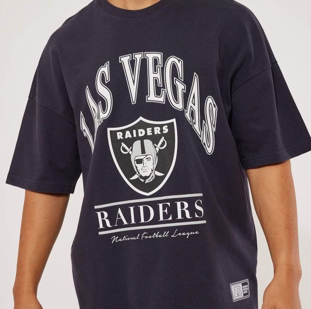 Majestic Athletic T-Shirts Las Vegas Raiders Majestic NFL Vintage Arch Oversized T-Shirt - Faded Black