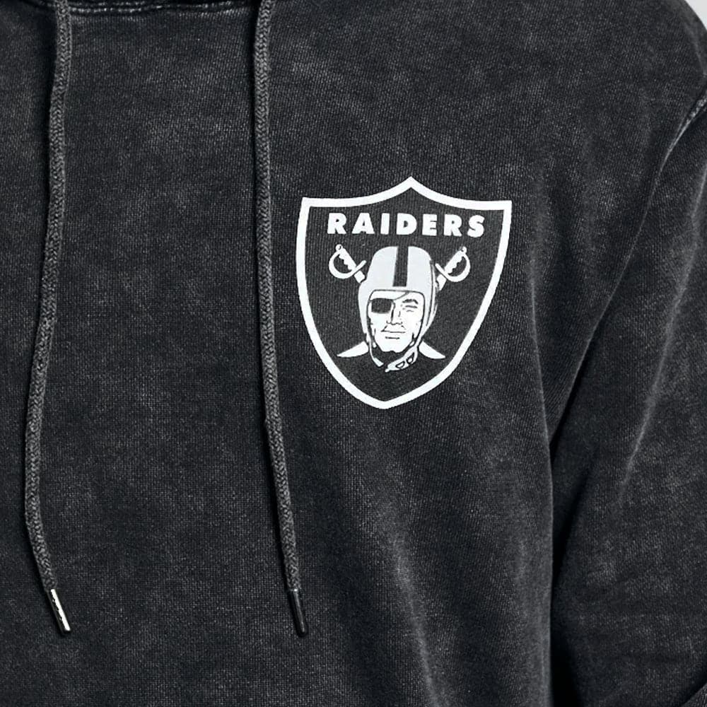 Majestic Athletic Jumpers Las Vegas Raiders Majestic NFL Washed Duke Hoodie Jumper - Snow Black