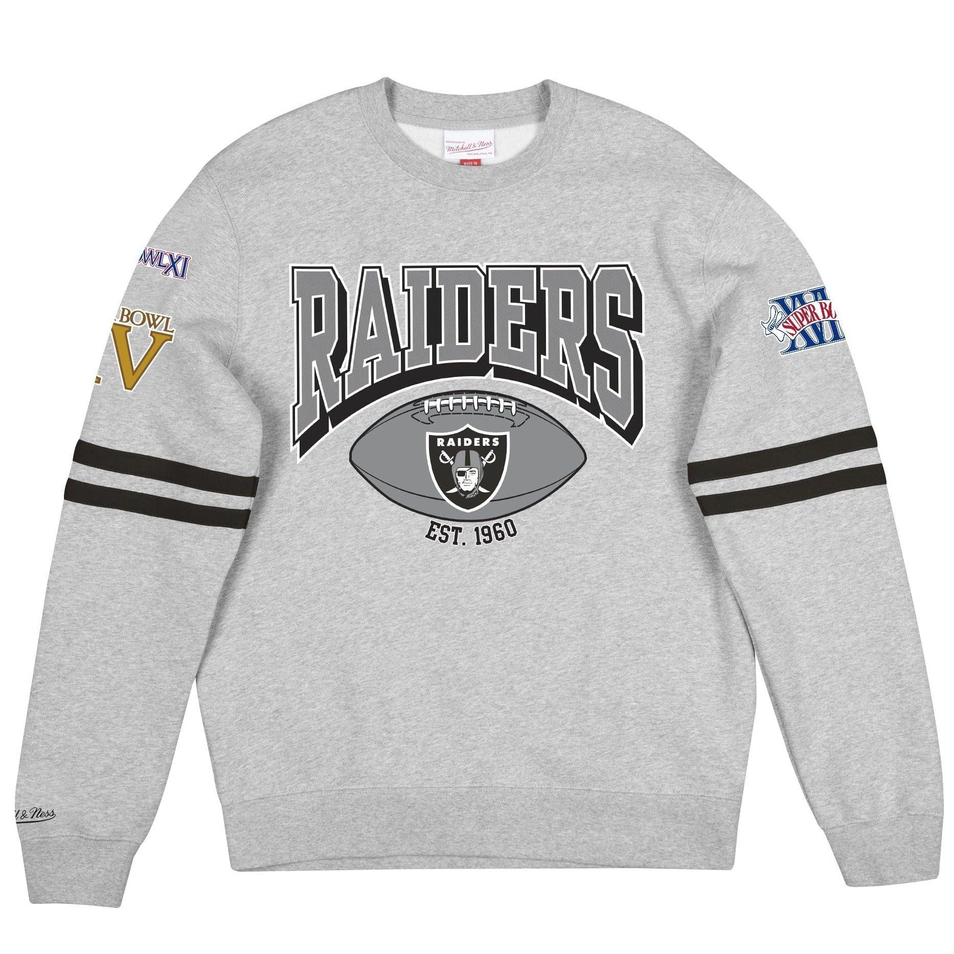 Mitchell And Ness Jumpers Las Vegas Raiders Mitchell & Ness NFL All Over Champs Premium Crew Jumper - Grey
