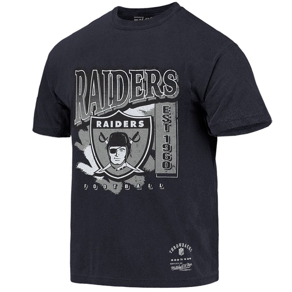 Mitchell And Ness T-Shirts Las Vegas Raiders Mitchell & Ness NFL Brush Off Vintage T-Shirt - Faded Black
