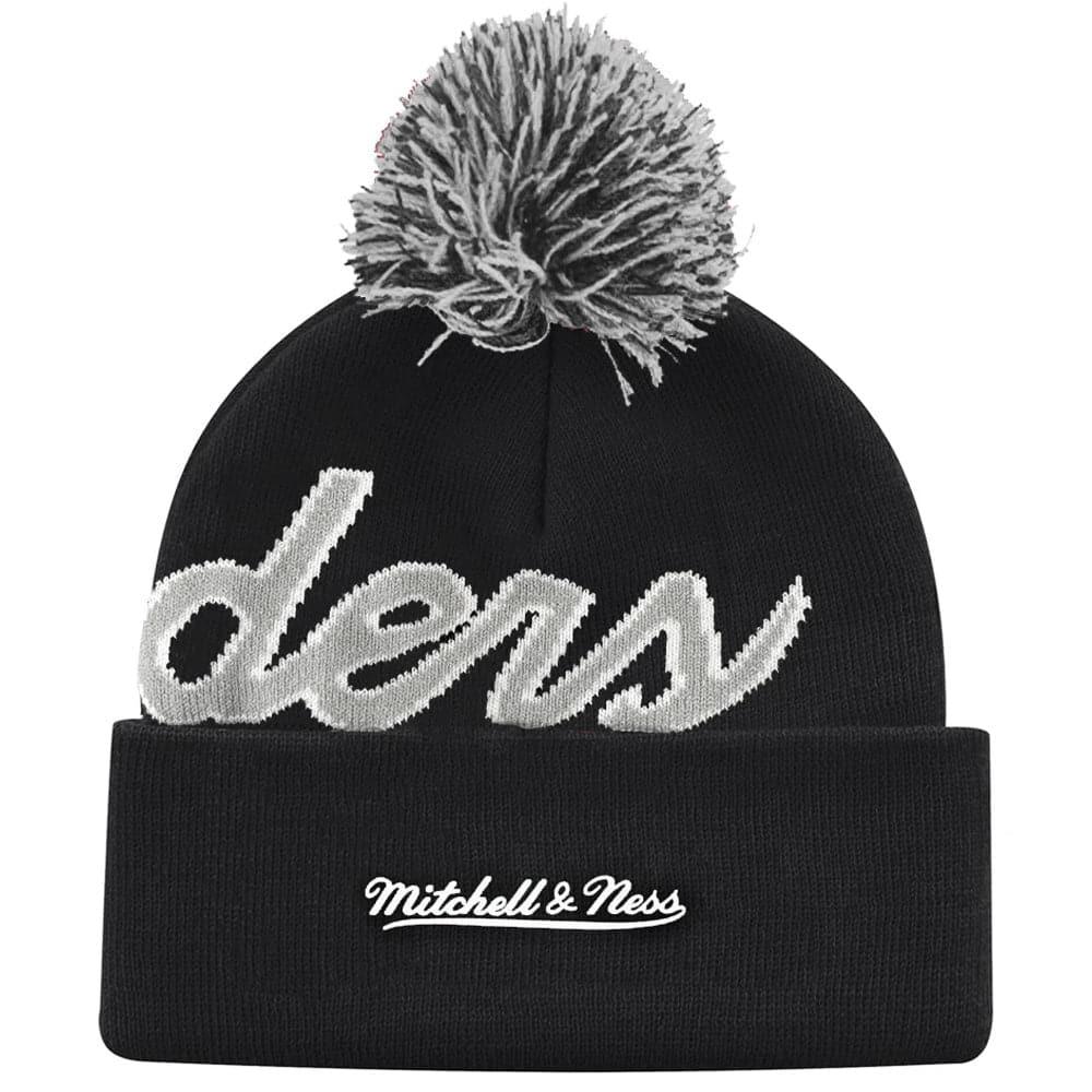Mitchell And Ness Beanies Las Vegas Raiders Mitchell & Ness NFL Script Burst Pom Knit Beanie - Black