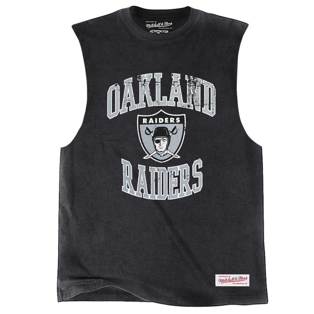 Mitchell And Ness T-Shirts Las Vegas Raiders Mitchell & Ness NFL Throwback Crest Vintage Muscle T-Shirt - Faded Black