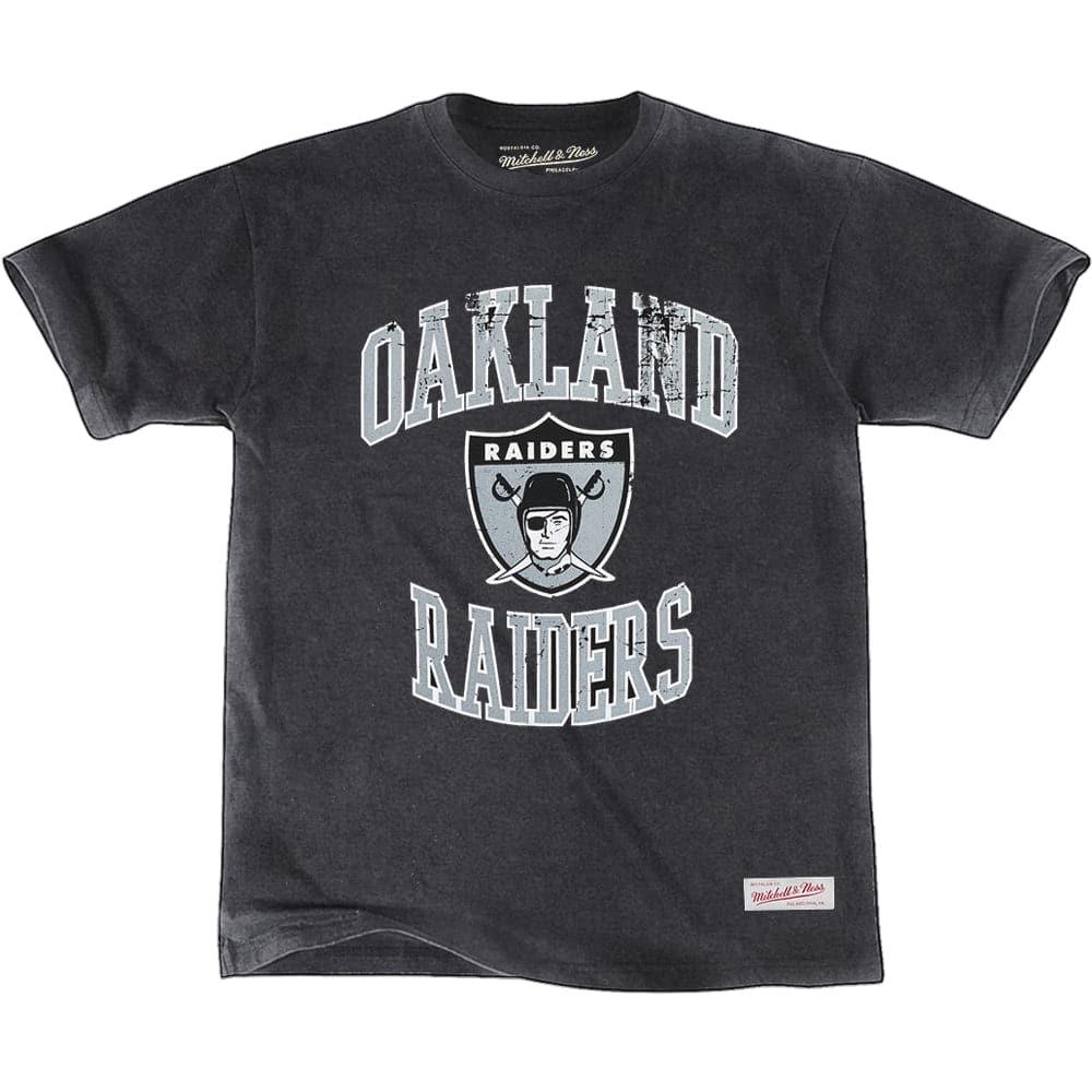 Mitchell And Ness T-Shirts Las Vegas Raiders Mitchell & Ness NFL Throwback Crest Vintage T-Shirt - Faded Black