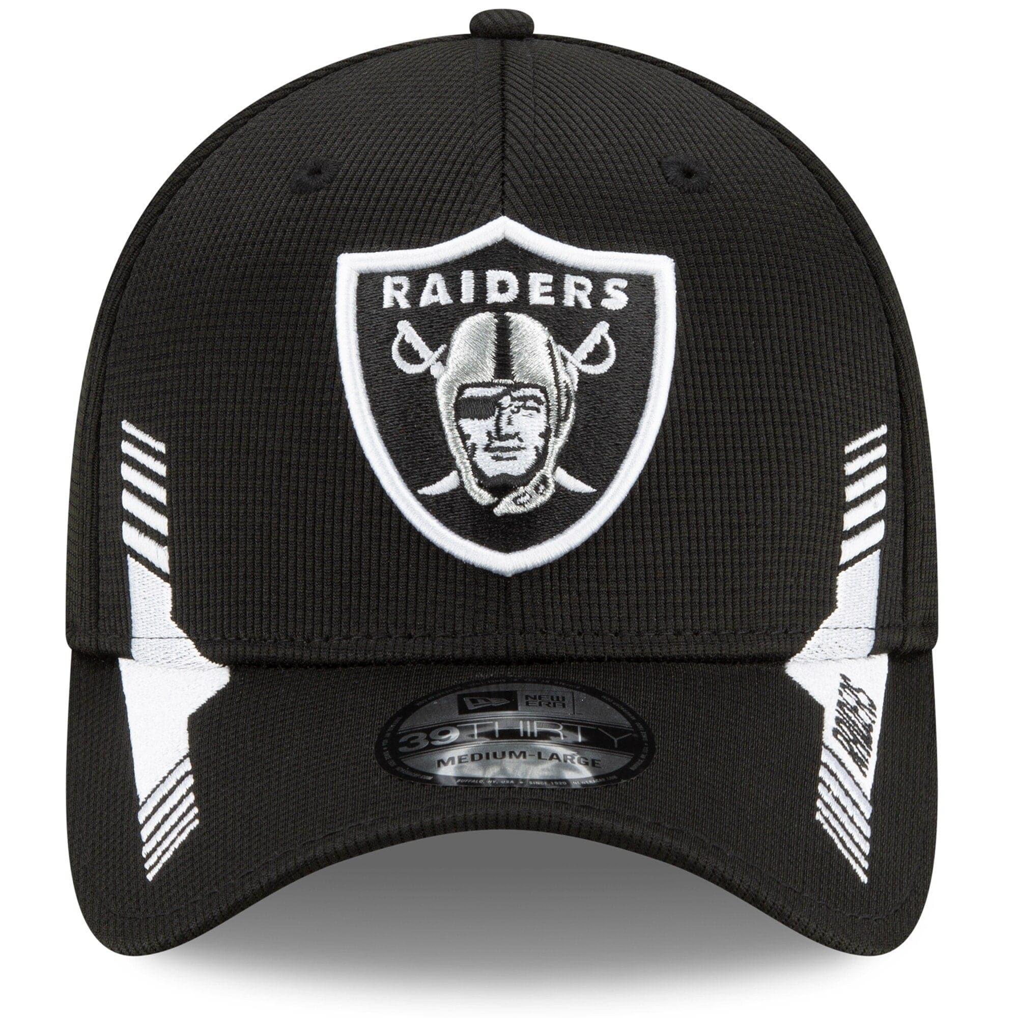 New Era Caps Las Vegas Raiders New Era NFL 2021 Sideline Black & White 39THIRTY Flex Fit Hat