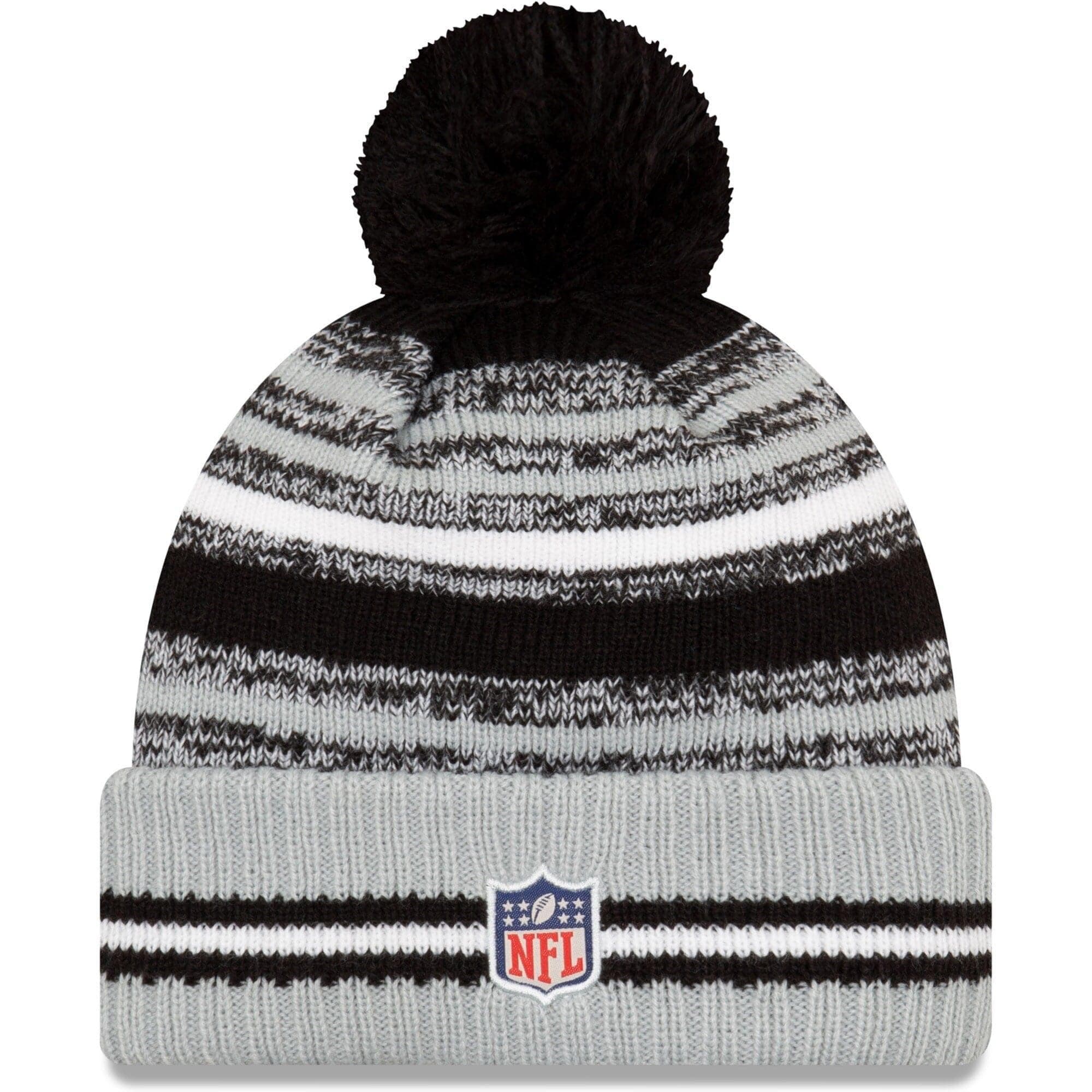 New Era Beanies Las Vegas Raiders New Era NFL 2021 Sideline Team Pom Knit Beanie - Black