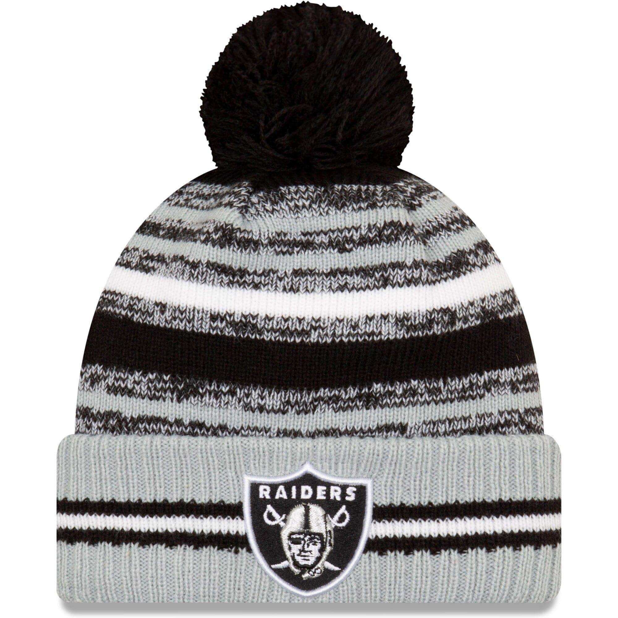 New Era Beanies Las Vegas Raiders New Era NFL 2021 Sideline Team Pom Knit Beanie - Black