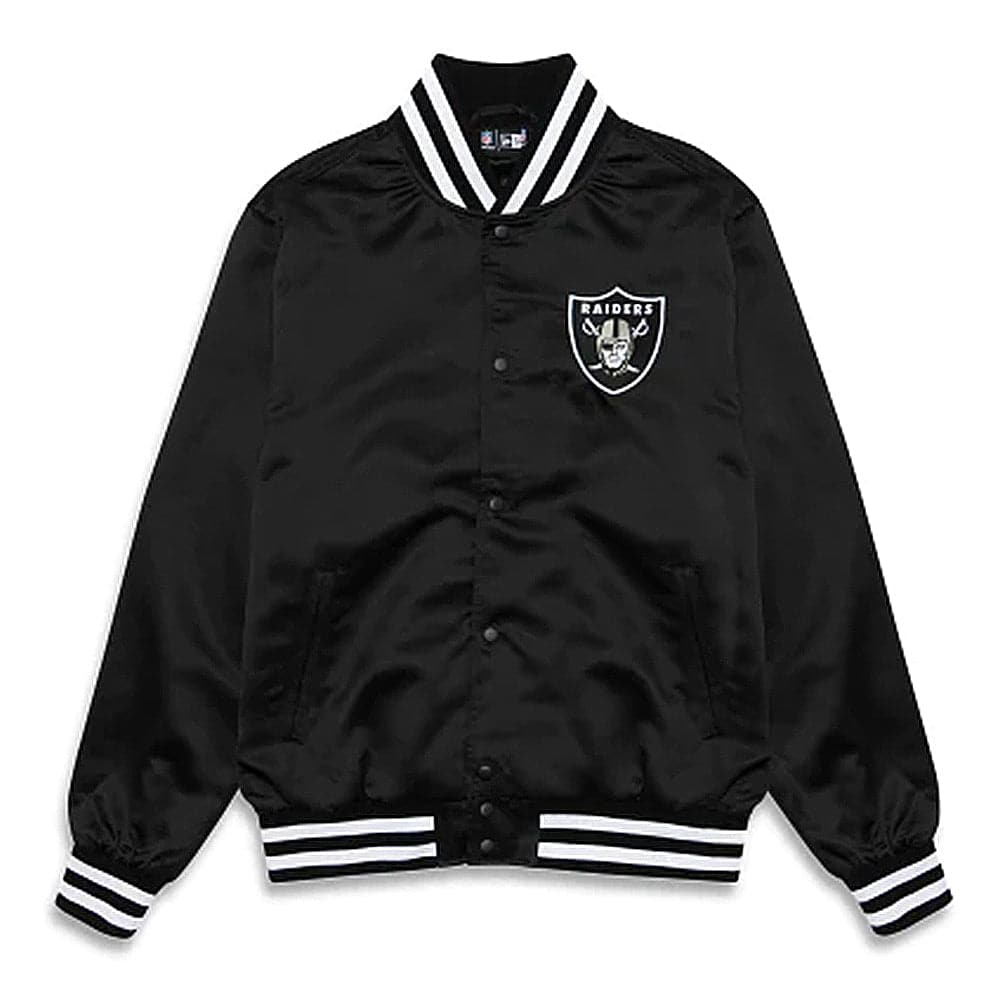 New Era Jackets Las Vegas Raiders New Era NFL Team Stencil Satin Button Jacket - Black