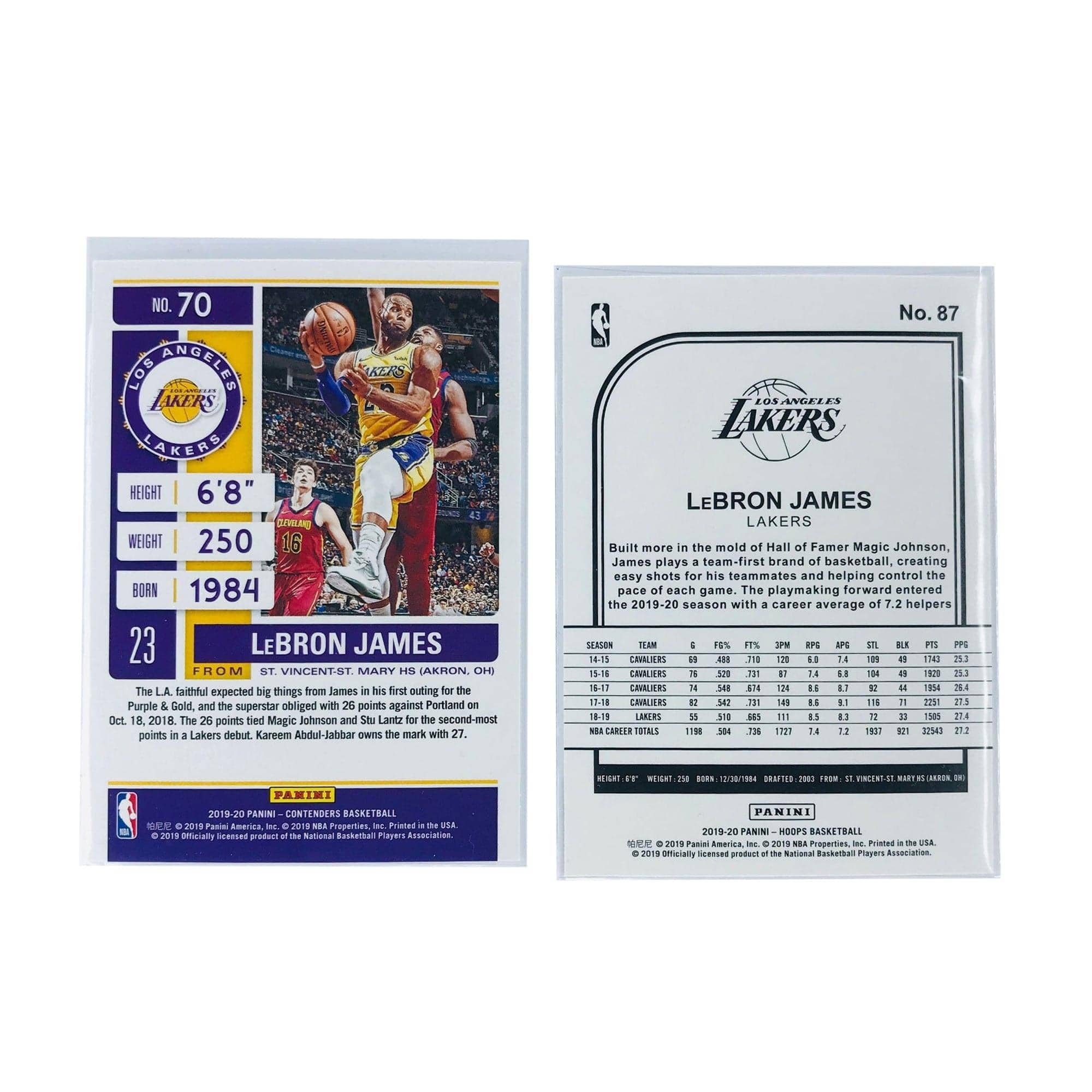 Panini Cards Lebron James Los Angeles Lakers 19-20 Panini NBA 2 Card Set