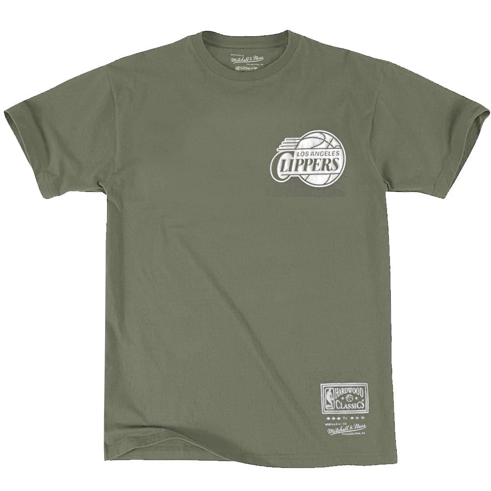Mitchell And Ness T-Shirts Los Angeles Clippers Mitchell & Ness NBA Foil Logo T-Shirt - Olive Tea