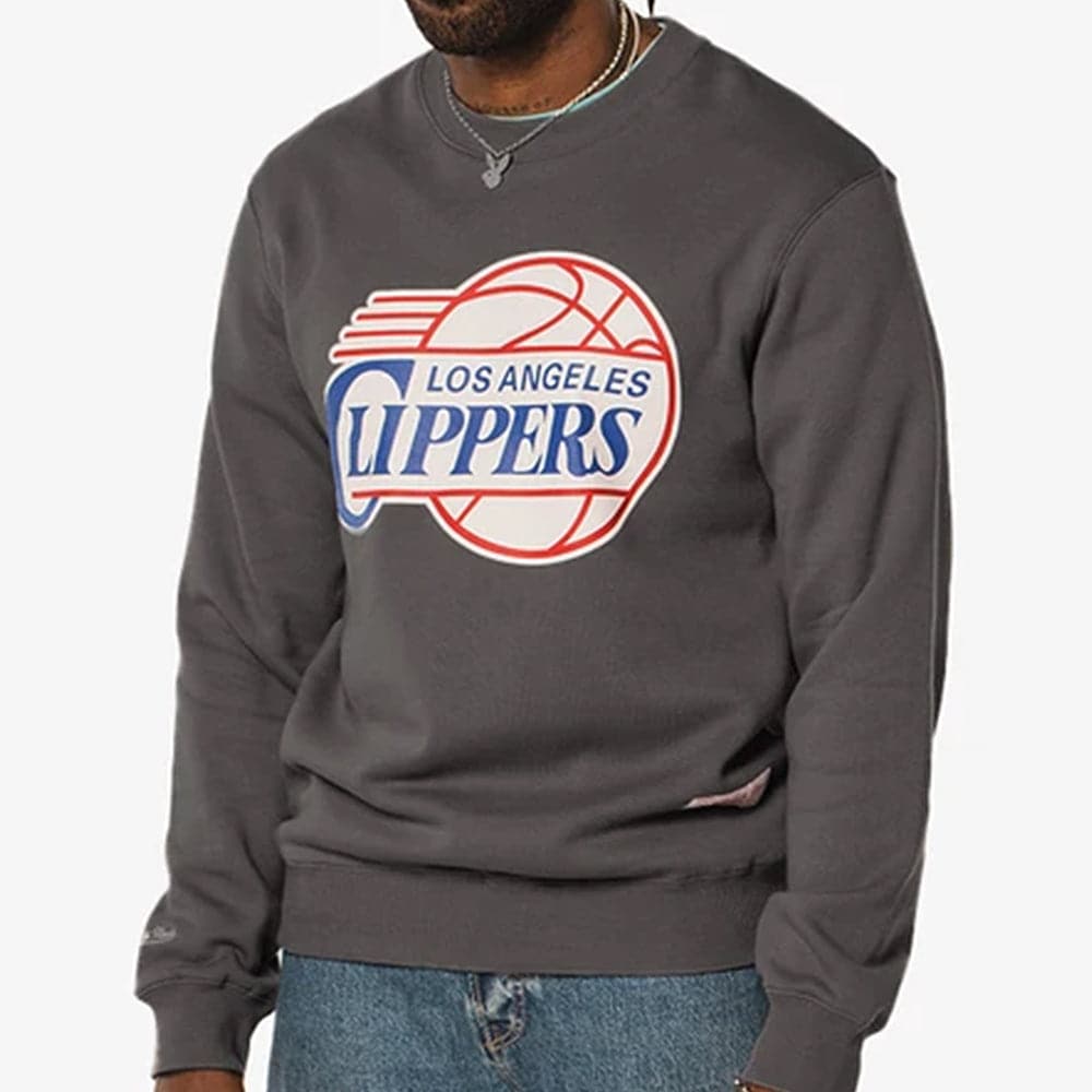 Mitchell And Ness Jumpers Los Angeles Clippers Mitchell & Ness NBA HWC Throwback Logo Crew Jumper - Grey