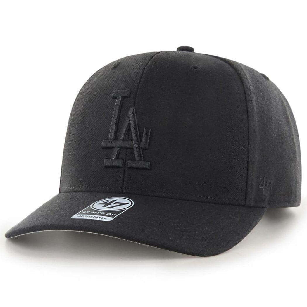 47 Brand Caps Los Angeles Dodgers '47 MLB Black On Black MVP DP Pre-Curved Snapback Hat - Black