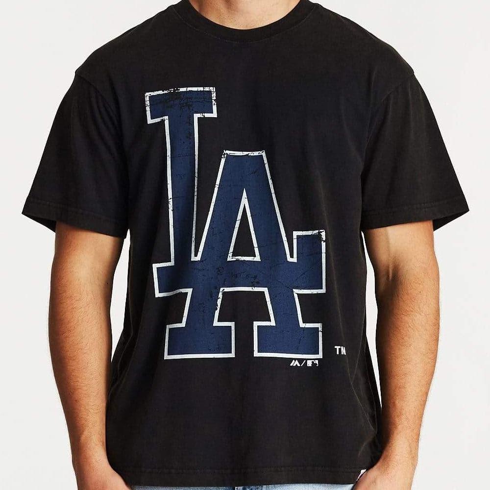 Majestic Athletic T-Shirts Los Angeles Dodgers Majestic MLB Big Logo Vintage T-Shirt - Black