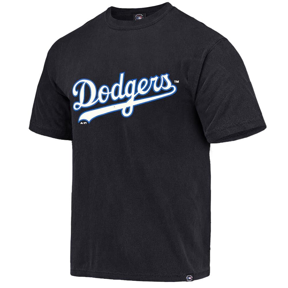 Majestic Athletic T-Shirts Los Angeles Dodgers Majestic MLB Outline Wordmark Vintage T-Shirt- Faded Black