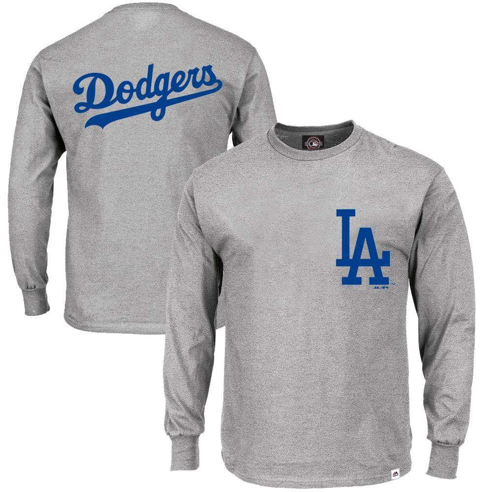 Majestic Athletic Long Sleeve Tees Los Angeles Dodgers Majestic MLB Takum Long Sleeve T-Shirt - Grey