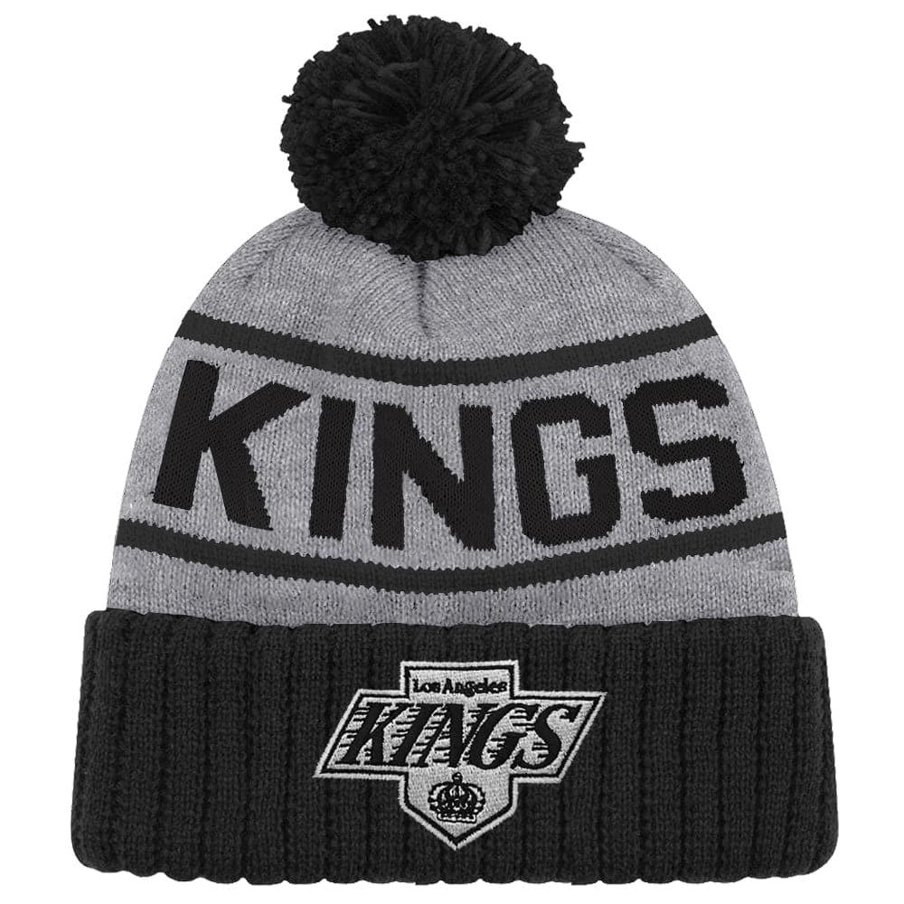 NHL Branded Beanies Los Angeles Kings NHL Team Colour Stripe Pom Knit Beanie - Black/Grey