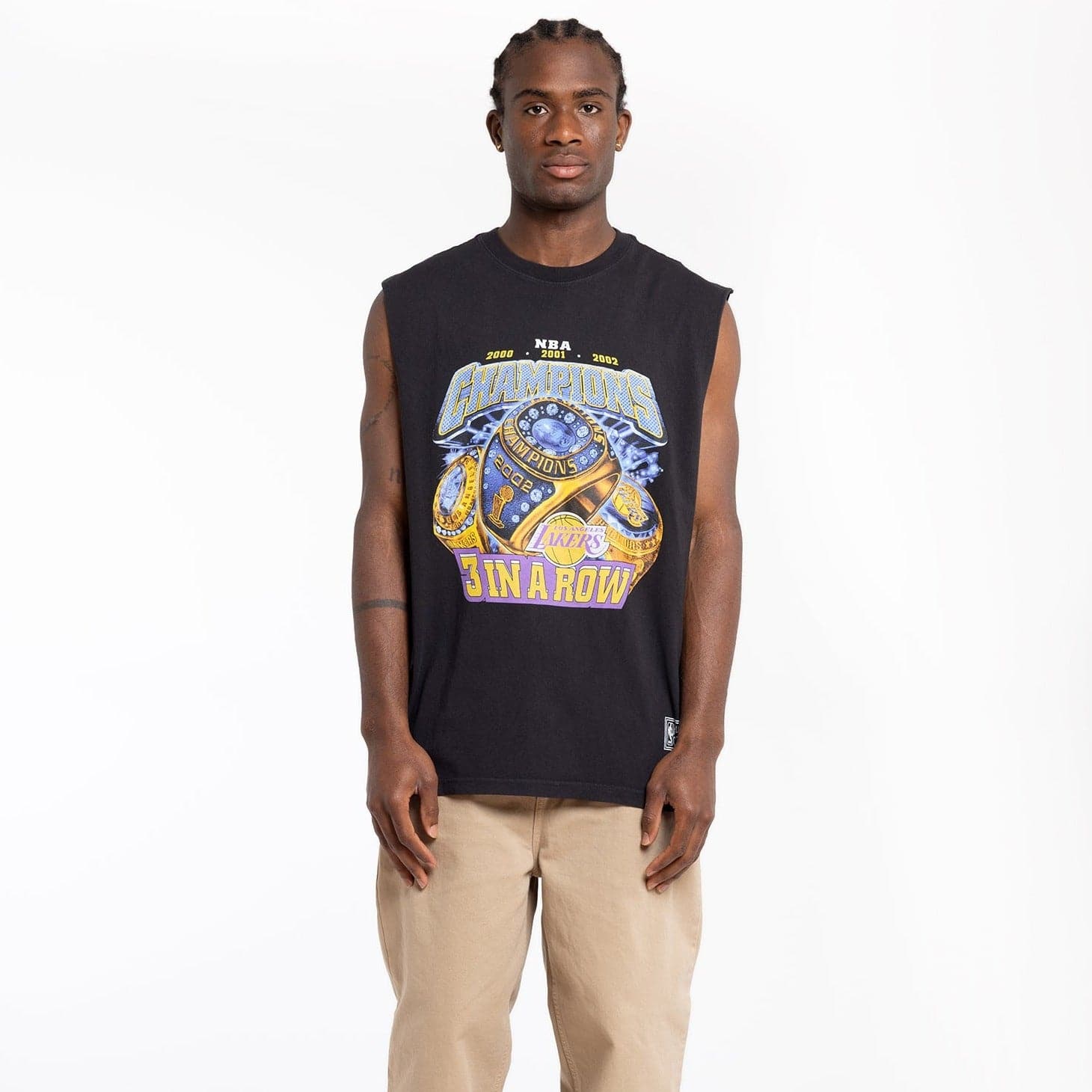 Mitchell And Ness T-Shirts Los Angeles Lakers Mitchell & Ness NBA 3 In A Row Champs Vintage Muscle T-Shirt - Faded Black