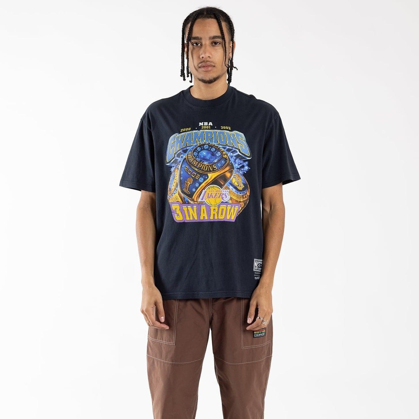 Mitchell And Ness T-Shirts Los Angeles Lakers Mitchell & Ness NBA 3 In A Row Rings Vintage T-Shirt - Faded Black