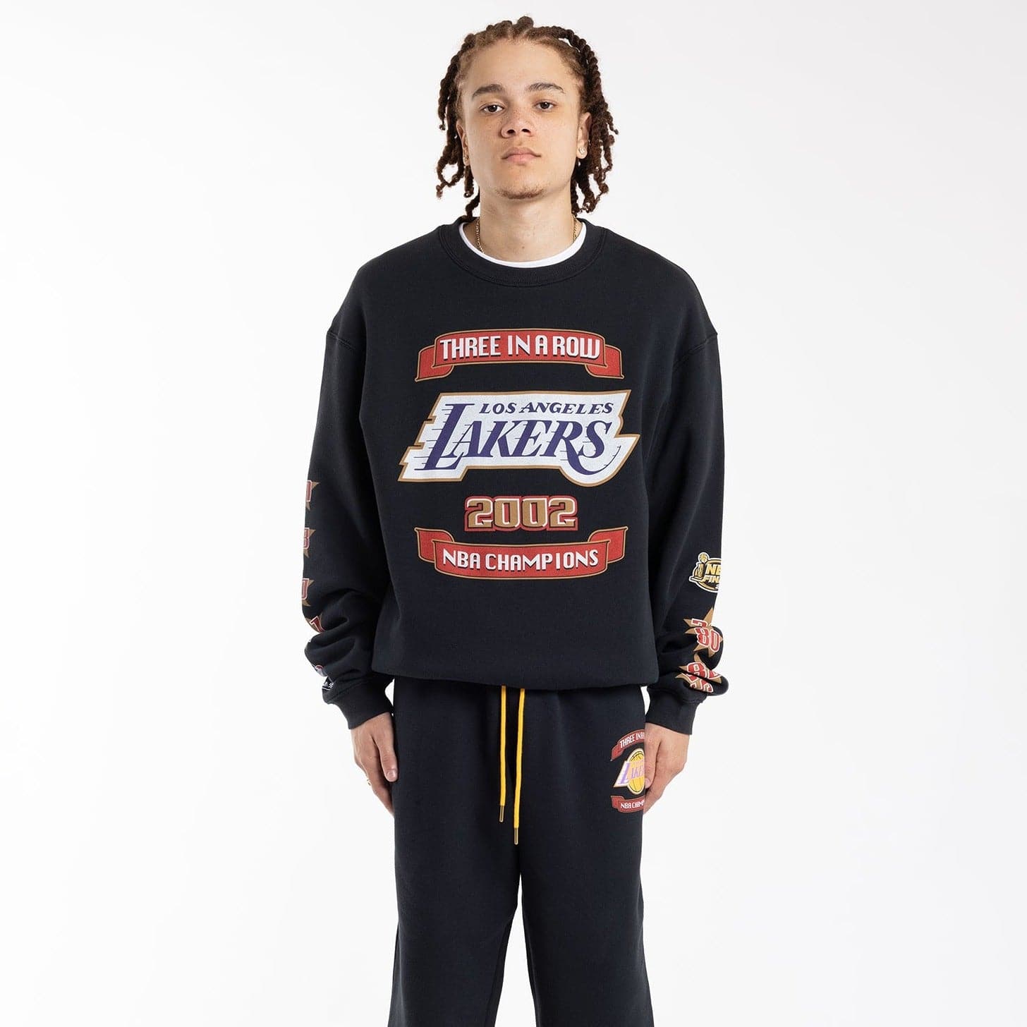 Mitchell And Ness Jumpers Los Angeles Lakers Mitchell & Ness NBA 3 In A Row Vintage Crew Jumper - Faded Black