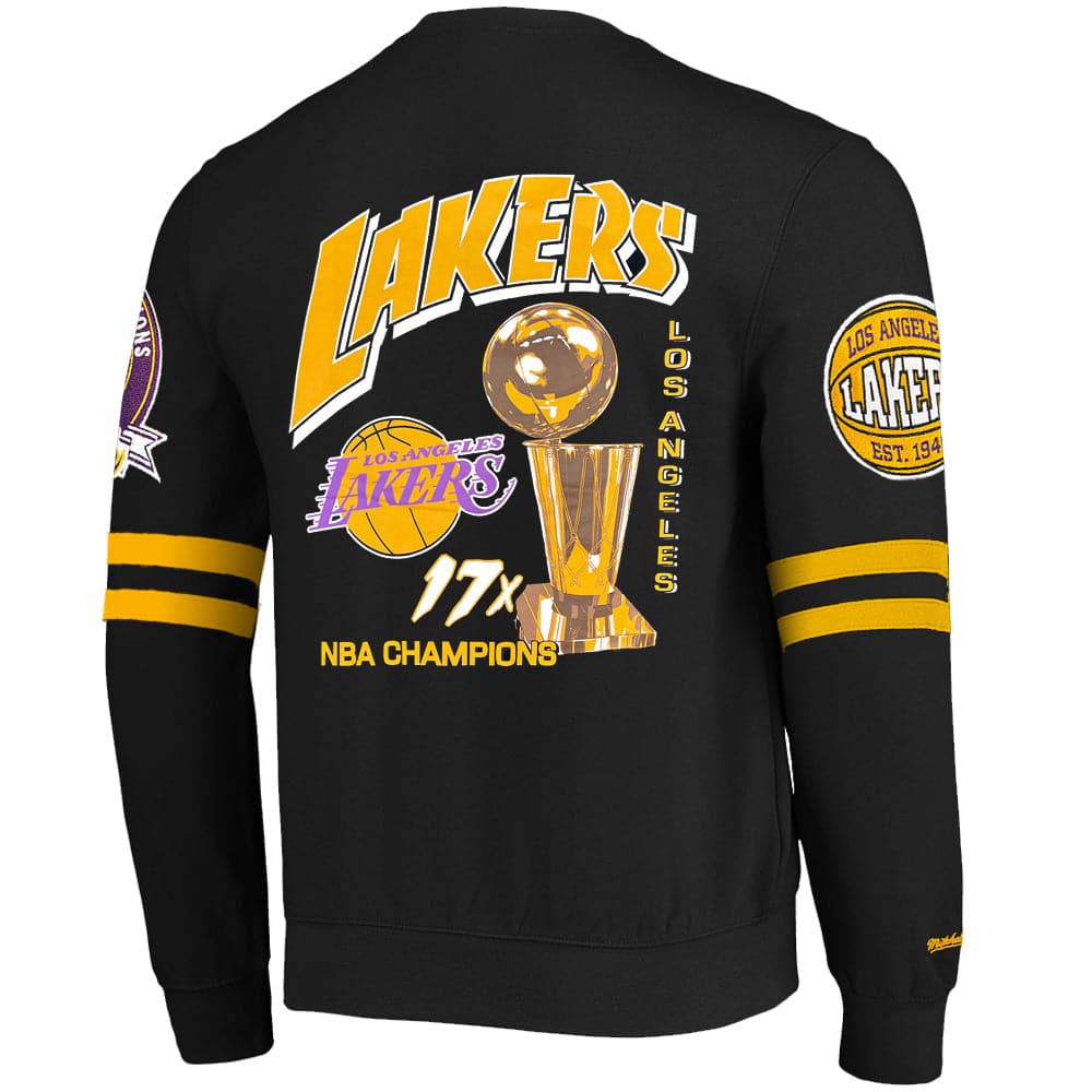 Mitchell And Ness Jumpers Los Angeles Lakers Mitchell & Ness NBA All Over 2.0 Crew Jumper - Gold