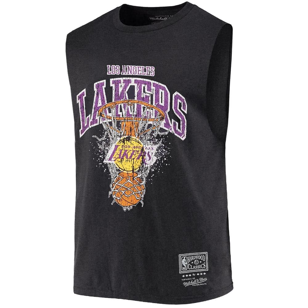 Mitchell And Ness T-Shirts Los Angeles Lakers Mitchell & Ness NBA Arch Shatter Muscle Vintage T-Shirt - Faded Black