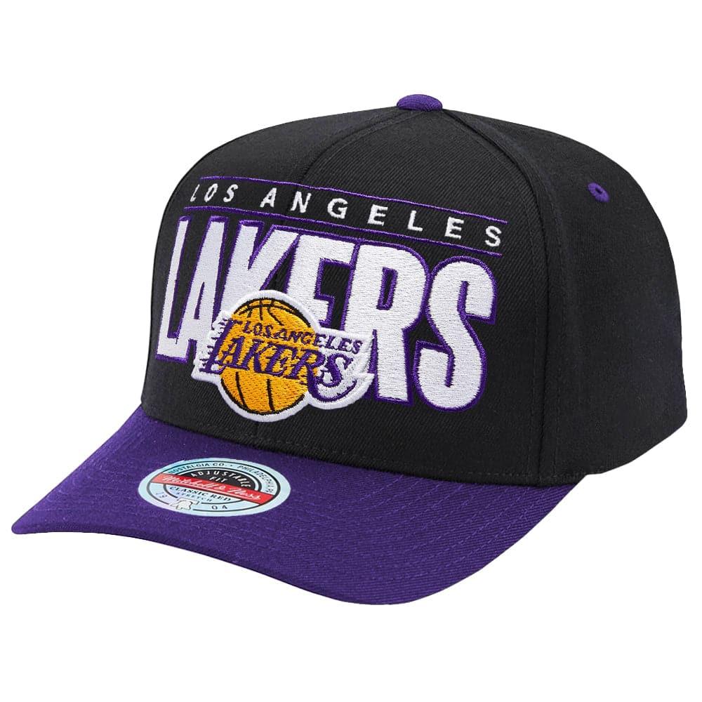 Mitchell And Ness Caps Los Angeles Lakers Mitchell & Ness NBA Billboard Classic Red Curve Snapback Hat - Black