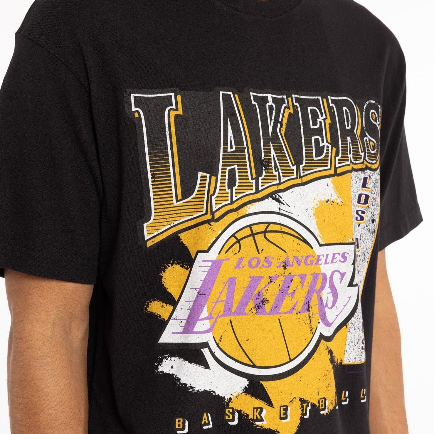 Mitchell And Ness T-Shirts Los Angeles Lakers Mitchell & Ness NBA Brush Off Vintage T-Shirt - Faded Black