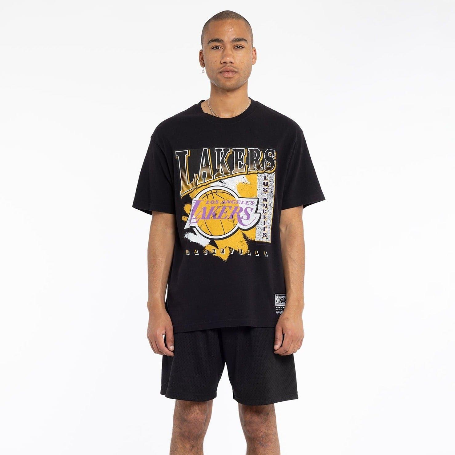 Mitchell And Ness T-Shirts Los Angeles Lakers Mitchell & Ness NBA Brush Off Vintage T-Shirt - Faded Black