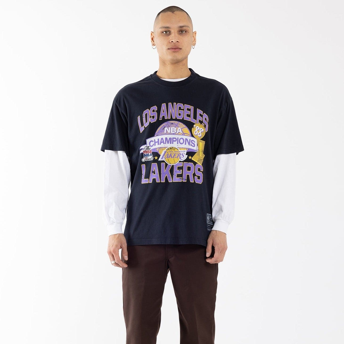 Mitchell And Ness T-Shirts Los Angeles Lakers Mitchell & Ness NBA Champs History Vintage T-Shirt - Faded Black