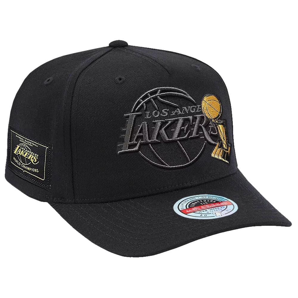 Mitchell And Ness Caps Los Angeles Lakers Mitchell & Ness NBA Champs Patch Classic Red Snapback Hat - Black