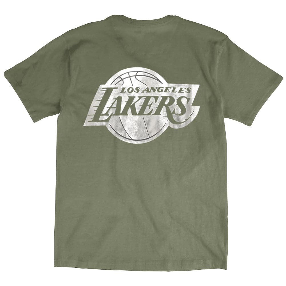 Mitchell And Ness T-Shirts Los Angeles Lakers Mitchell & Ness NBA Foil Logo T-Shirt - Olive Tea