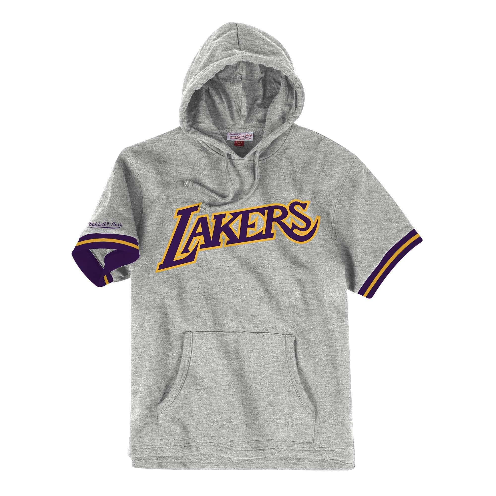 Mitchell And Ness Jumpers Los Angeles Lakers Mitchell & Ness NBA French Terry Short Sleeve Hoodie Jumper - Grey