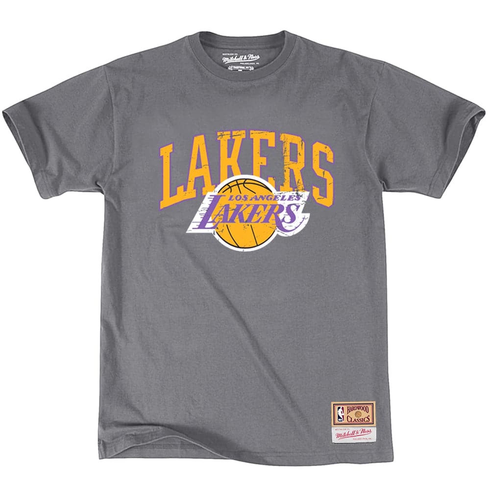 Mitchell And Ness T-Shirts Los Angeles Lakers Mitchell & Ness NBA Hat Hook T-Shirt - Grey