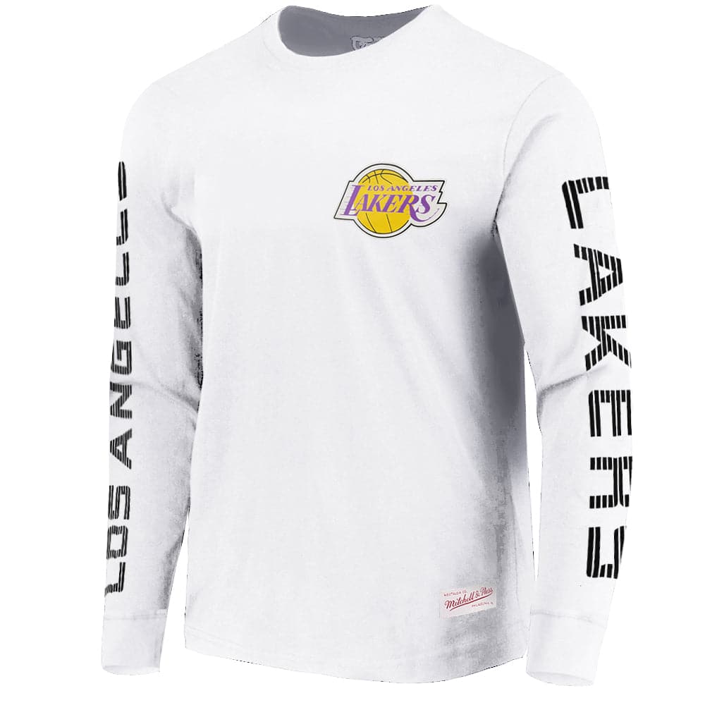Mitchell And Ness T-Shirts Los Angeles Lakers Mitchell & Ness NBA HWC Outline Long Sleeve T-Shirt - White